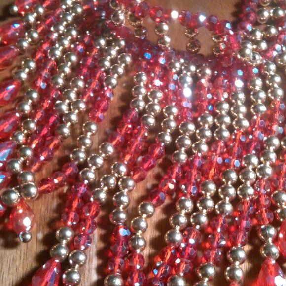 Red Glass and Beaded Waterfall Goldtone Necklace - Picture 11 of 16